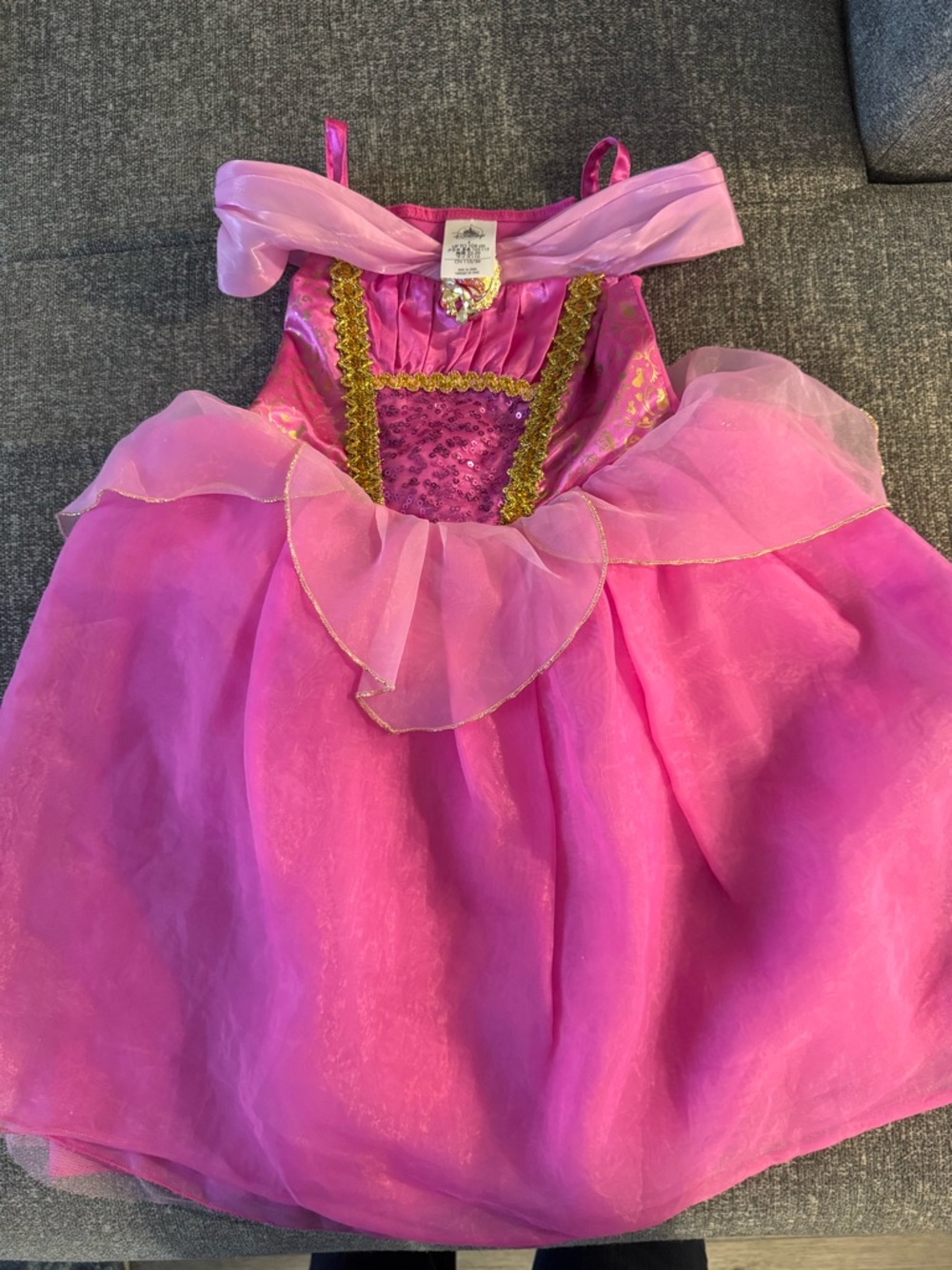 Girls Pink Princess Costume Dress with Gold Trim
